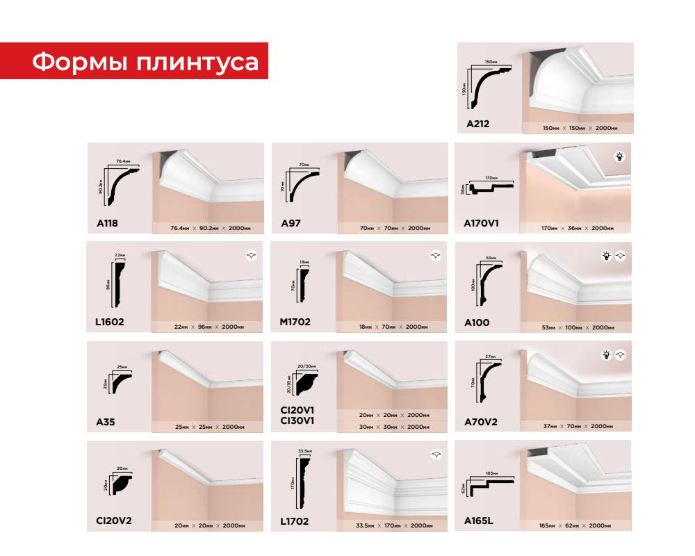 Плинтус потолочный из полистирола высокой плотности HI-WOOD A90V2 90х27мм 2,0м