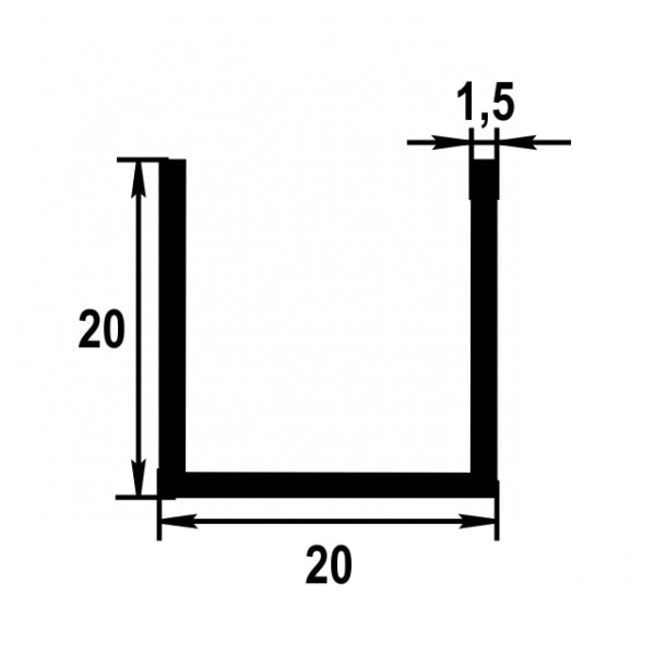 Швеллер 20*20*20 мм Шв 09.2000.501л Серебро. Цена за 5 штук.