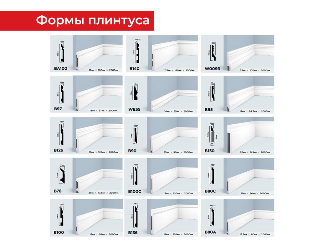 Плинтус из полистирола высокой плотности HI-WOOD BE125 125х13,5мм 2,0м