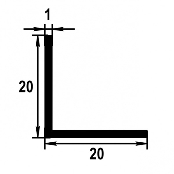 Уголок равнополочный 20х20 мм Уп 18.2000.500 Без окраса