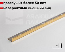 Профиль из нержавеющей стали L-образный Alumacer 10мм 2,6м Золото полированое